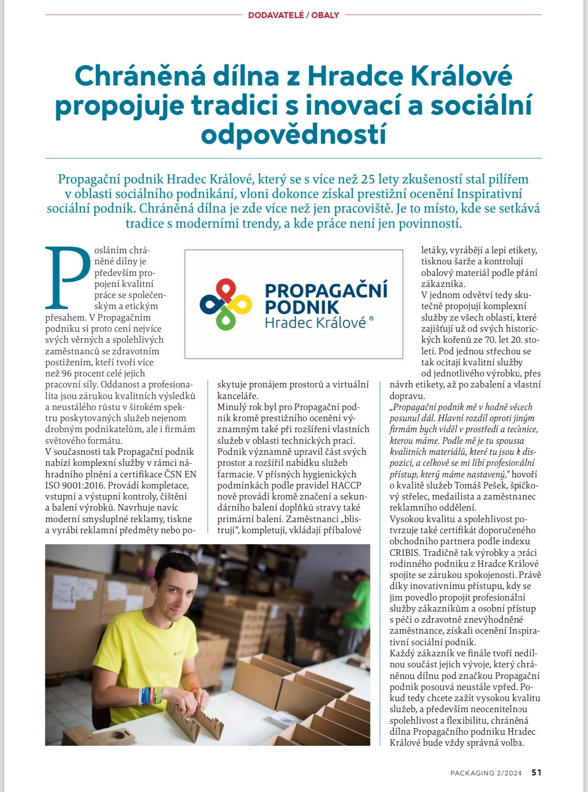 PPHK článek v odborném časopisu Packaging PPHK článek v odborném časopisu Packaging